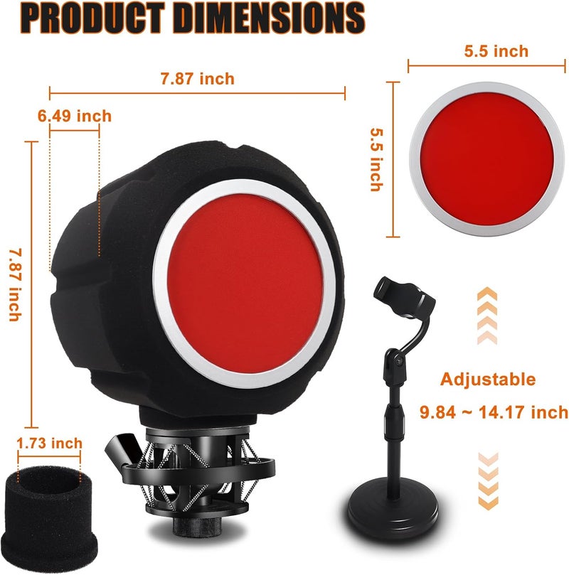 Piwerod Microphone Isolation Ball & Dual Pop Filter, Portable Foam Acoustic Noise Reduction Wind Shield with Adjustable Phone Holder for Streaming, Podcast & Vocal Recording, Compatible with Most Mics - Image 5